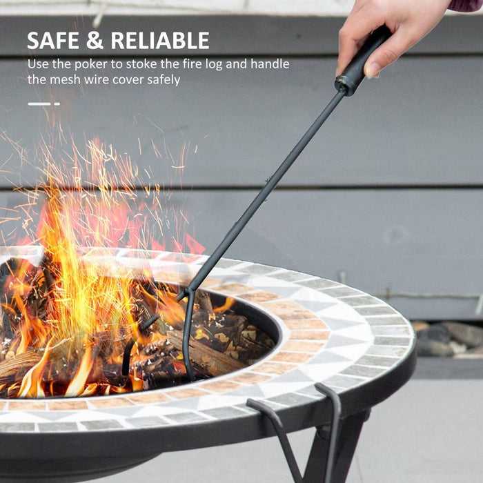 60cm Outdoor Fire Pit Table | Mosaic Outer | Spark Screen | Fire Poker