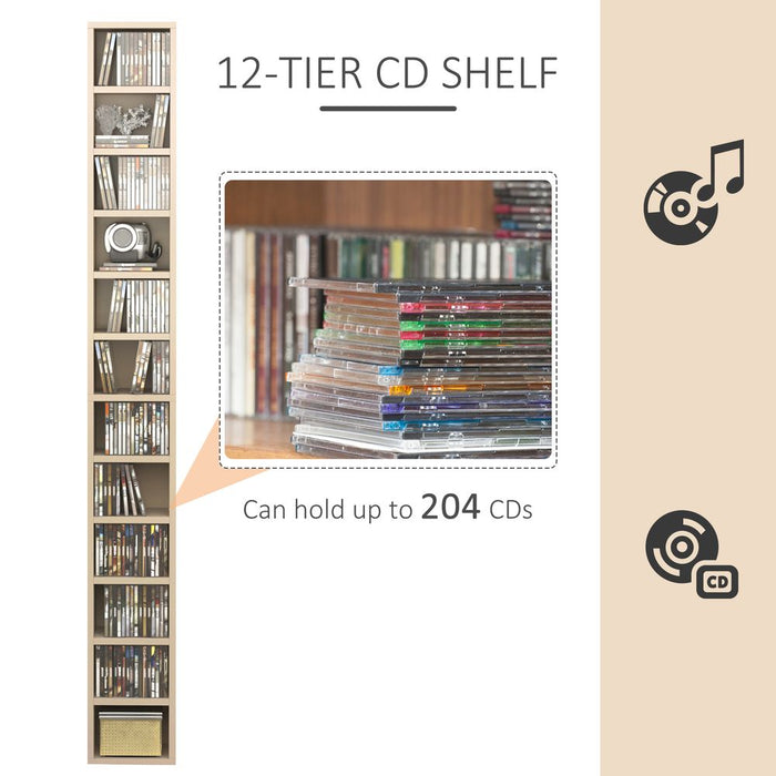 Space-saving Multimedia Shelf for CDs - 204 CD Capacity - Pine Wood Finish