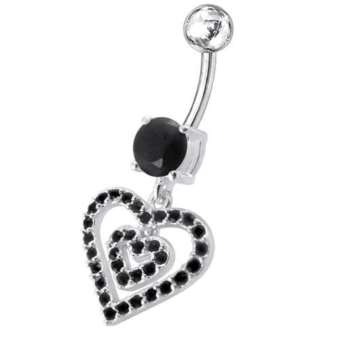 Fancy  Heart Dangling Jeweled Banana Bay Navel Ring