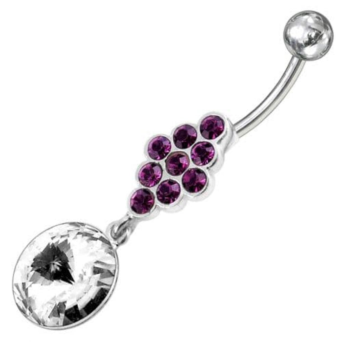 Fancy Zirconia Jeweled Dangling SS Bar Belly Ring