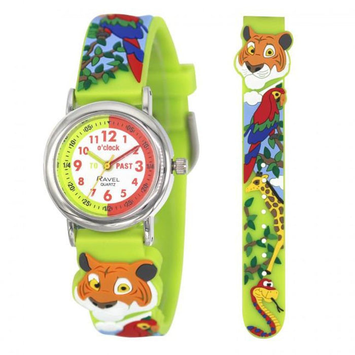 Ravel Kids 3D Cartoon Time Teacher Watch - Lime Green Jungle - High Quality, Fun Learning, Perfect Fit