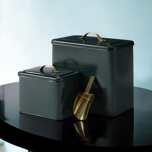 12/9"SET2 CAST IRON STORAGE TIN WITH SCOOP