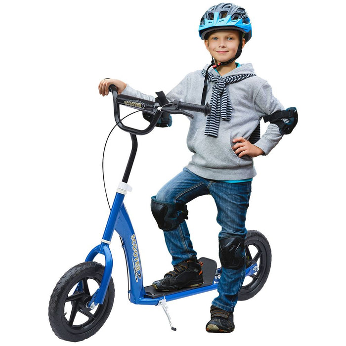 HOMCOM Teen Push Scooter Kids Children Stunt Scooter Bike Bicycle Ride On 12" EVA Tyres (Blue)