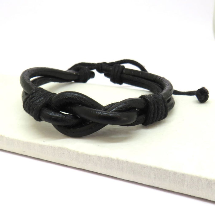 Premium Leather Knot Bracelet - Men's Black Design - Adjustable Cord - Perfect Gift for Stylish Men