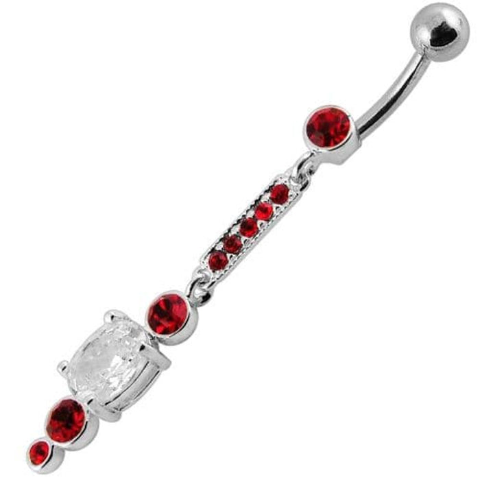 Silver Jeweled Fancy Dangling SS Bar Banana Navel Ring