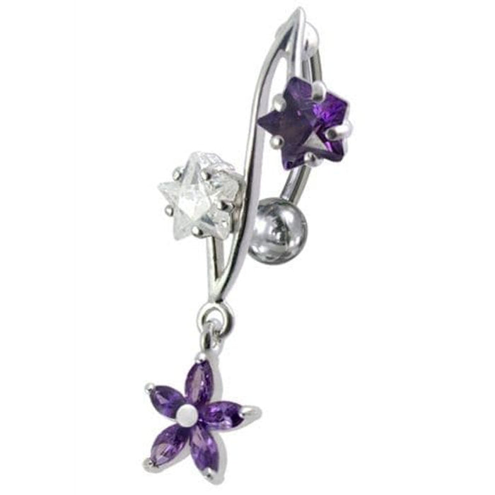 316L Surgical Steel Fancy Jeweled Dangling Reverse Curved Bar Belly Ring