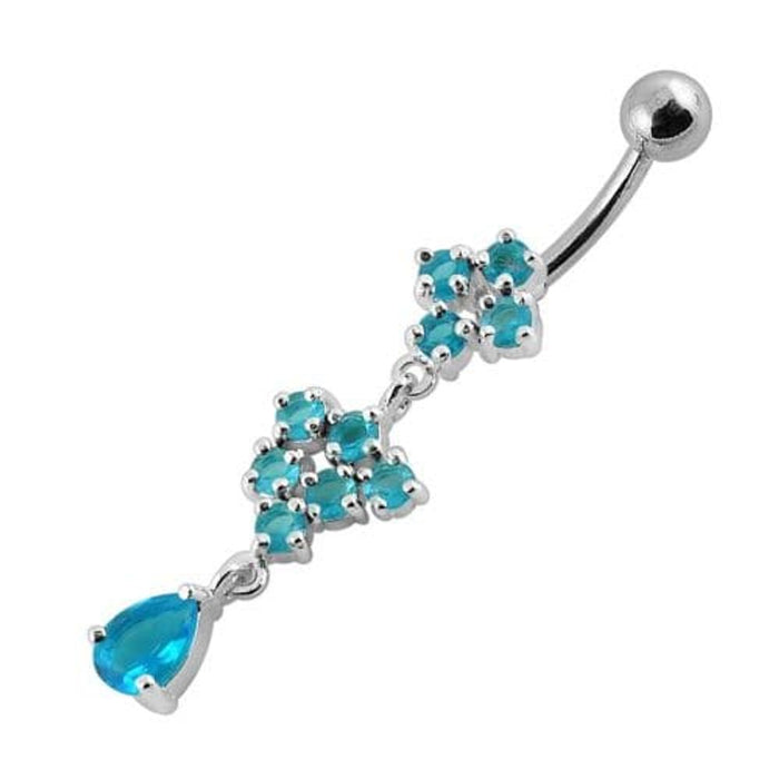  Fancy Silver Dangling Belly Ring With SS Curved Bar