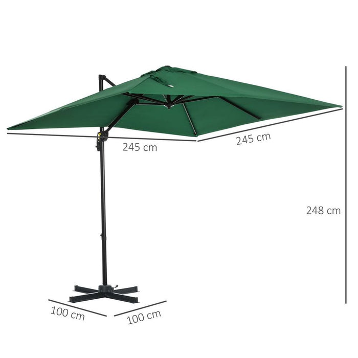 Outsunny Square Cantilever Roma Parasol 360� Rotation w/ Hand Crank, Green