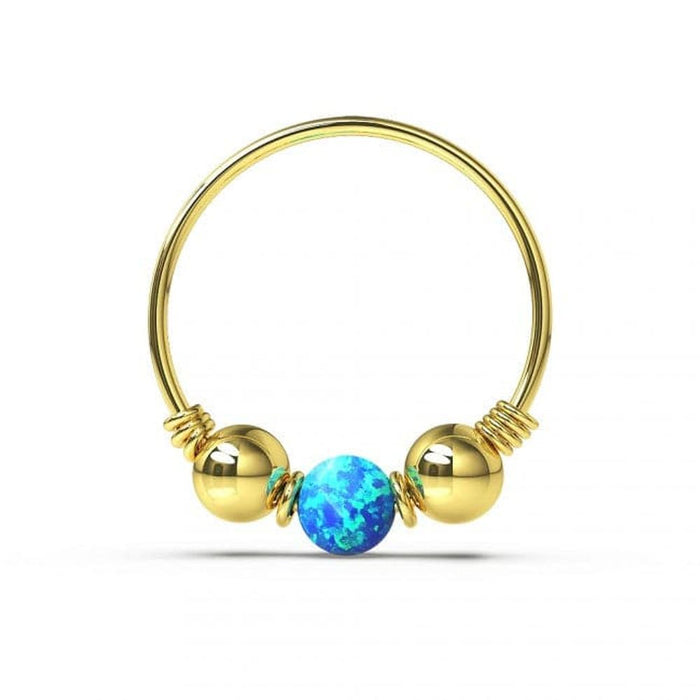 14ct Yellow Gold Opal Stones with Leaf Hoop Nose Ring