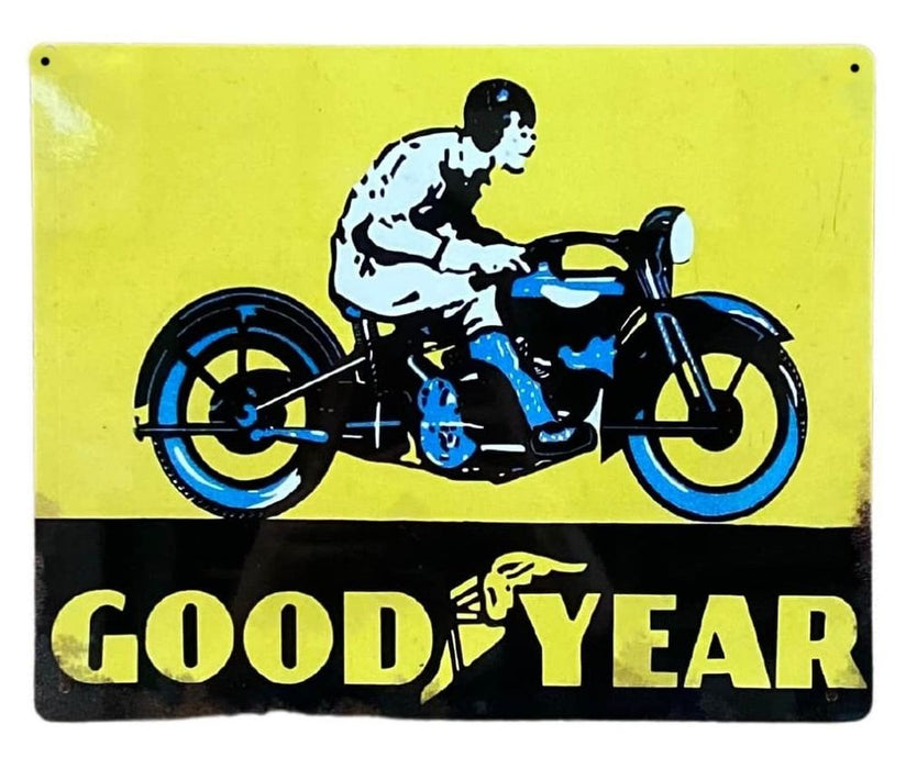 Vintage Metal Sign - Goodyear Tyre Motorbike - Indoor/Outdoor Use