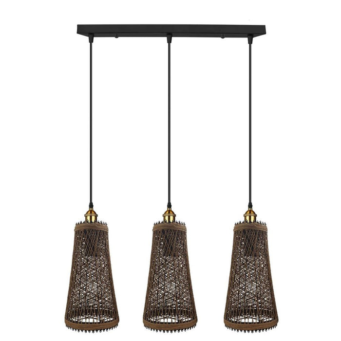 3 Head Natural Wicker Basket Style Retro Industrial Vintage Rattan Ceiling Pendant