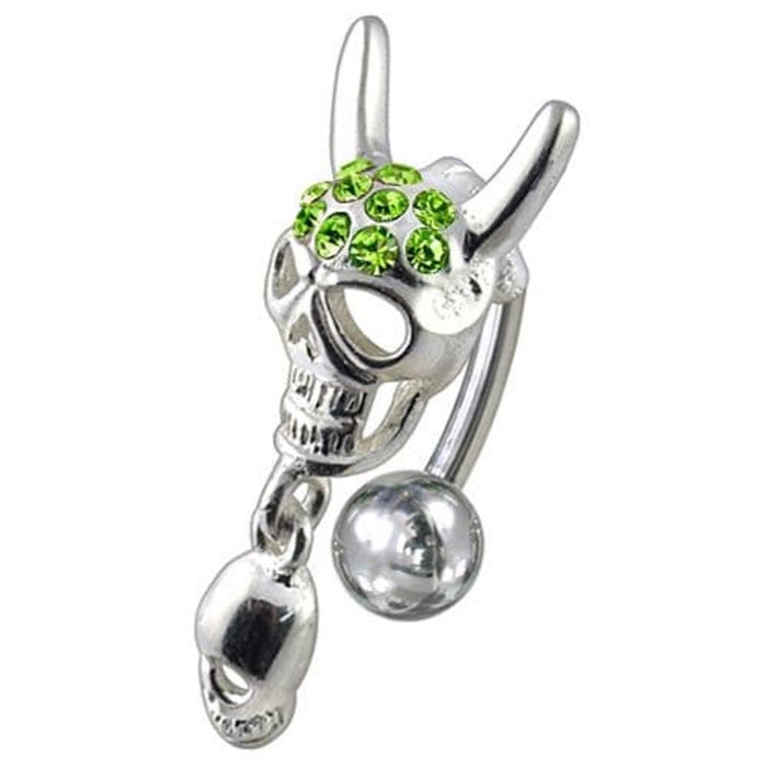 Jeweled Skull Dangling Reverse Belly Ring