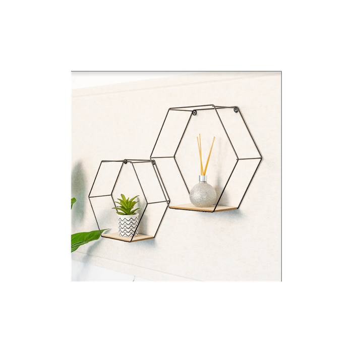 Premium Hexagonal Wall Shelves - Set of 2 | High-Quality | Modern Home Decor