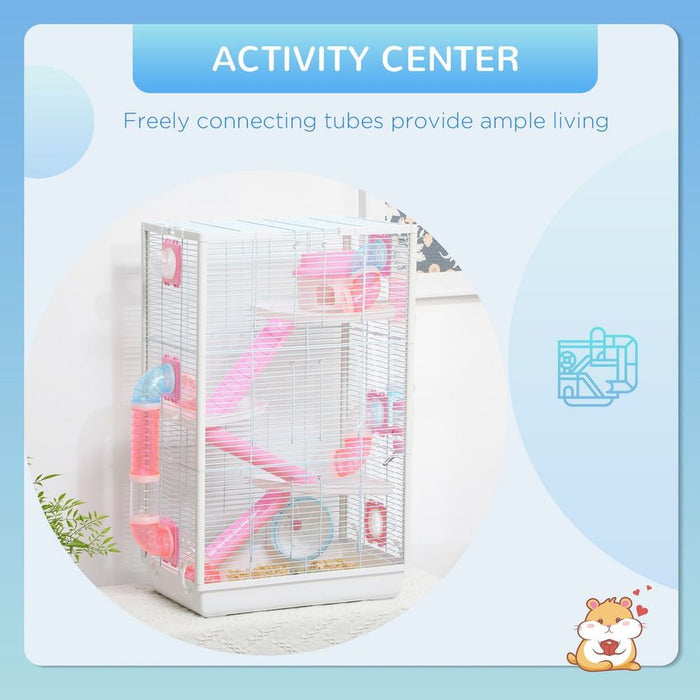 PawHut Hamster Cage - Tubes, Gerbilarium w/ Detachable Bottom, Ramps