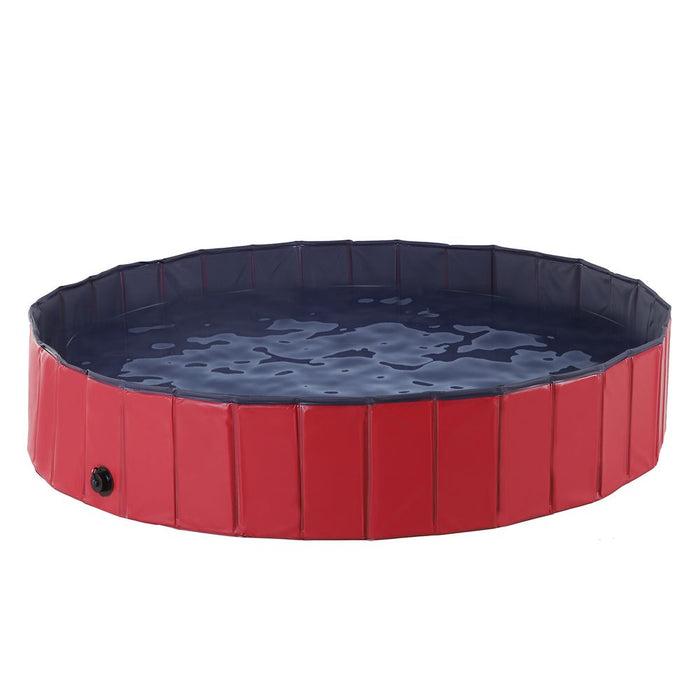 PawHut Foldable Pet Swimming Pool, Portable Dog Bathing Tub, 12" x 63" Plastic Large Dog Pool for Outdoor Dogs and Cats, Red