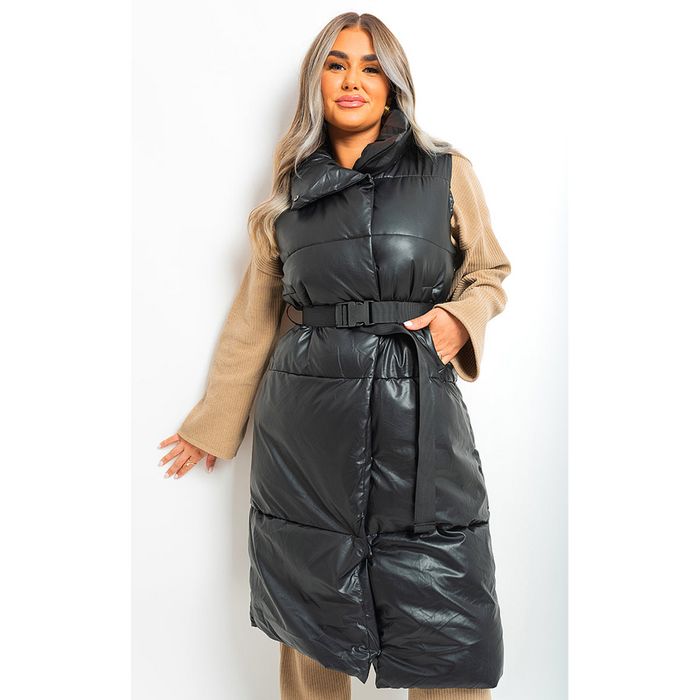 Belted Long Puffer Gilet - Stay Warm and Fashionable!