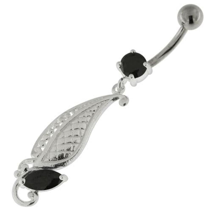 925 Sterling Silver Dotted Leaf Belly Button Ring