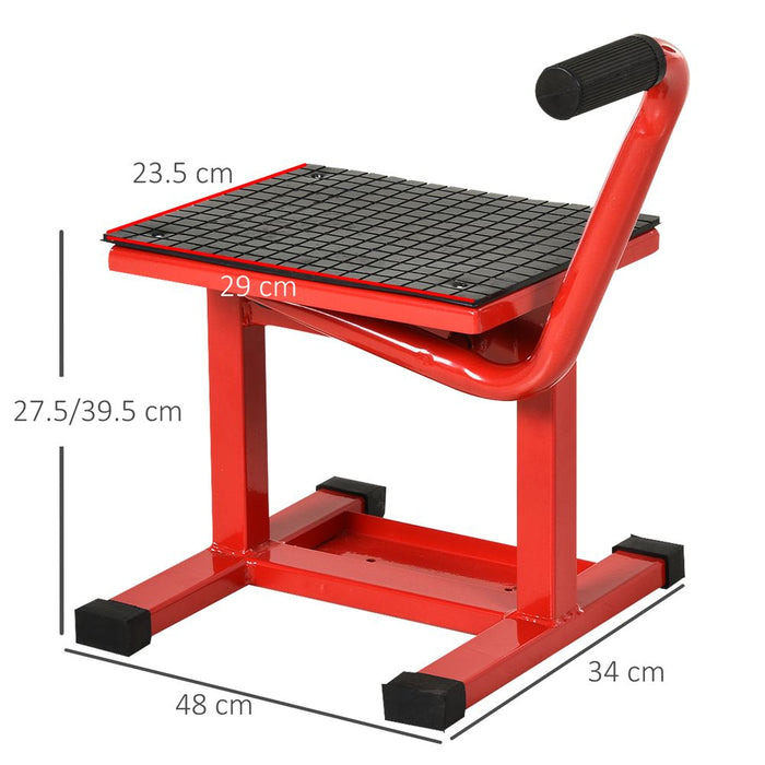 DURHAND 150KG Steel Motorbike Jack Lift Rubber Platform Crank Lift Manual Repair Clean Hoist Table Assist Off-Road Dirt Bike Stand Red - 27.5/39.5 Hcm