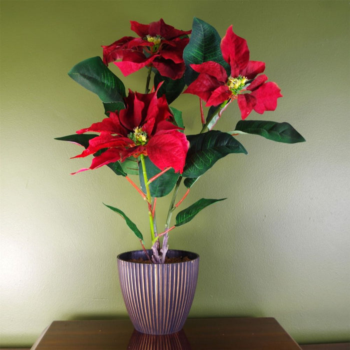 Premium Faux Poinsettia: Realistic Grey Pot