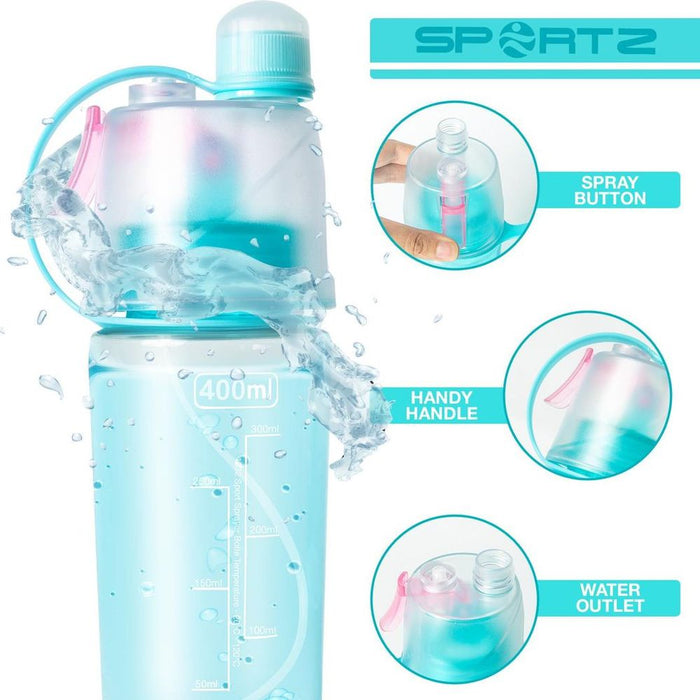 Aquarius Leak Proof Sports Water Bottle - Spray Function, BPA Free, Carry Strap - 400ml (Blue)