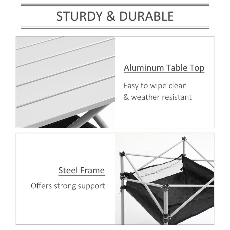 Aluminum Roll-Top Table Camping Outdoor Dining Foldable Silver Black