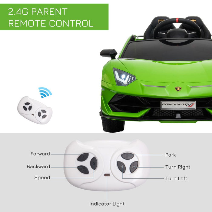 Lamborghini SVJ 12V Ride-On Car w/ Lights Music Remote 3-8 Yrs Green