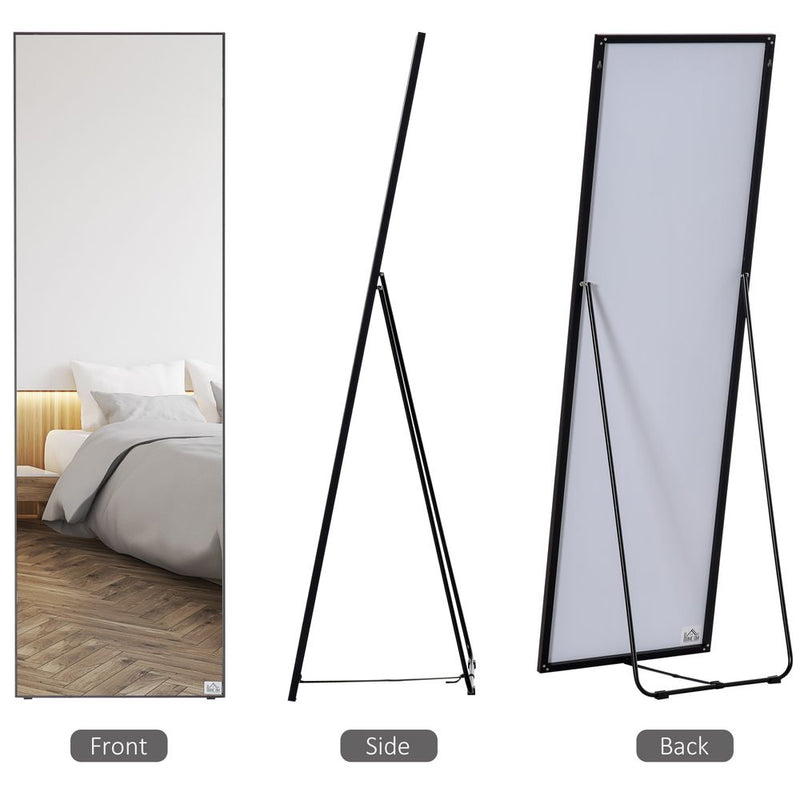 HOMCOM Full Length Mirror, Free Standing or Wall Hanging, Tall Full Body Mirror for Bedroom, Hallway, Black