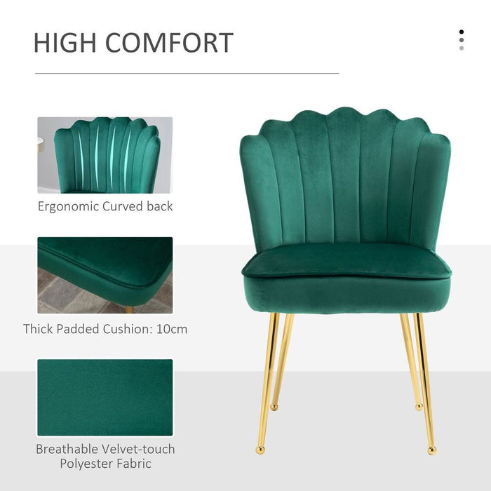 Velvet-Feel Shell Luxe Accent Chair Home Bedroom Lounge with Metal Legs Green