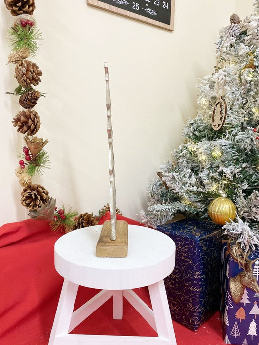 Premium Silver Christmas Tree with Stars on Wood Base