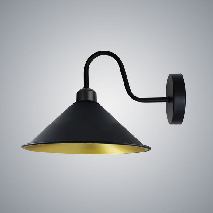 Vintage Black Gold Wall Sconce, Cone Shade, E27 Base Socket, Swan Neck - Perfect for Indoor Lighting! Low Energy Consumption