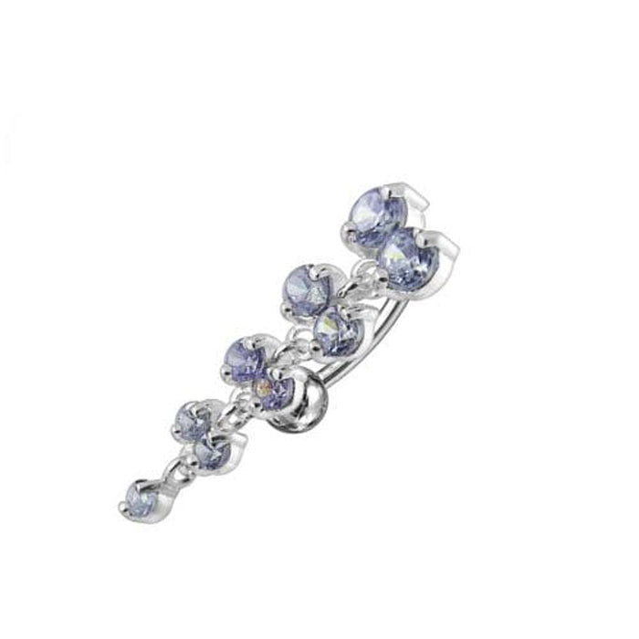 Jeweled Fancy Reverse Silver Dangling Curved Bar Belly Ring