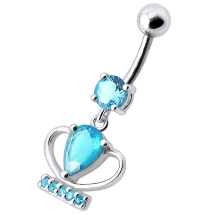 Silver Fancy Jeweled Cup Dangling Bar Belly Ring