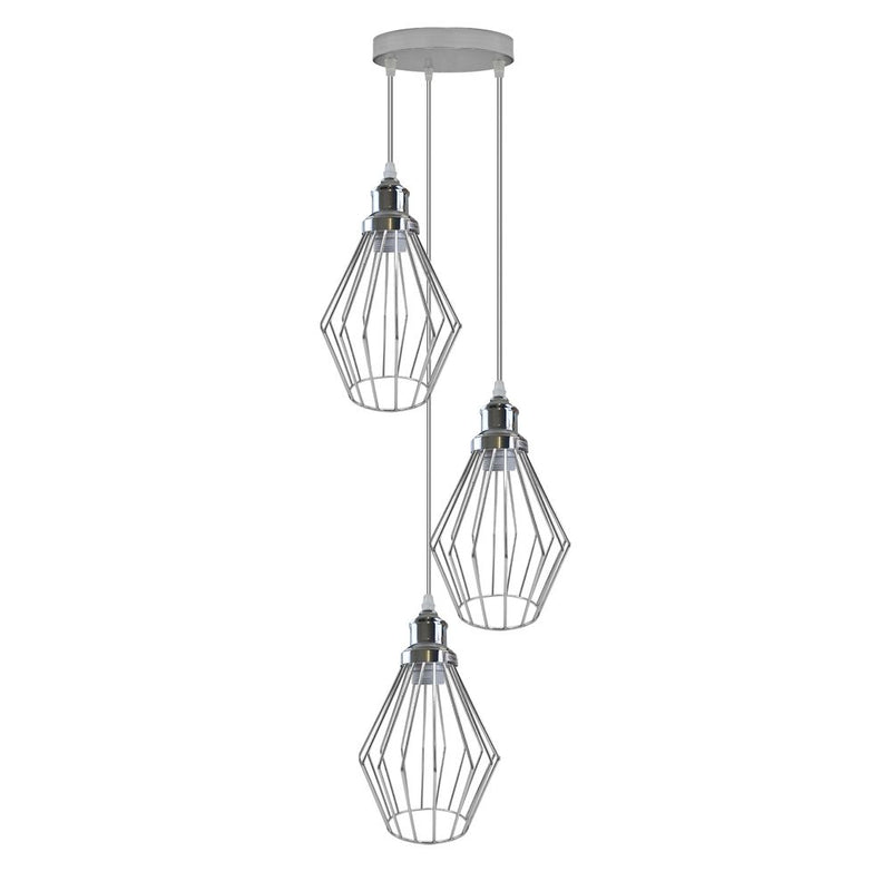 Chrome 3 Head Round Base Retro Vintage Loft Style Ceiling Lamp Shade