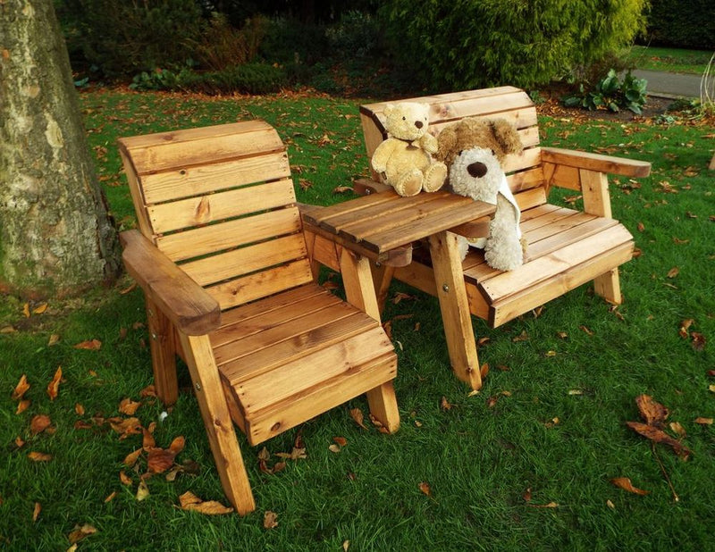 Charles Taylor Little Fella's 3 Seater Companion Set - Handcrafted British Wood Furniture with Angled Tray - Rustproof & Rot Free Guarantee