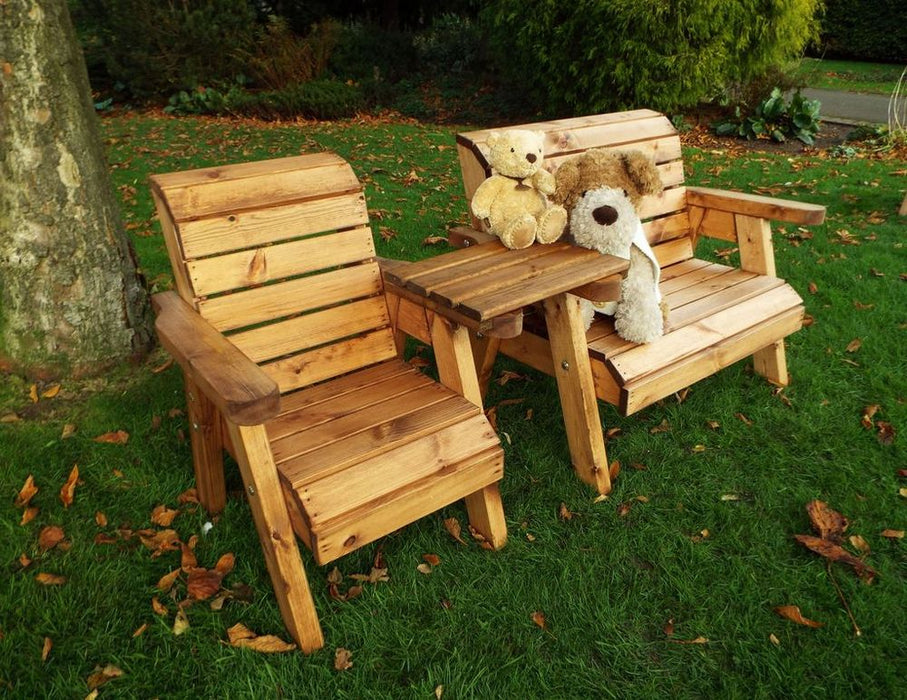 Charles Taylor Little Fella's 3 Seater Companion Set - Handcrafted British Wood Furniture with Angled Tray - Rustproof & Rot Free Guarantee