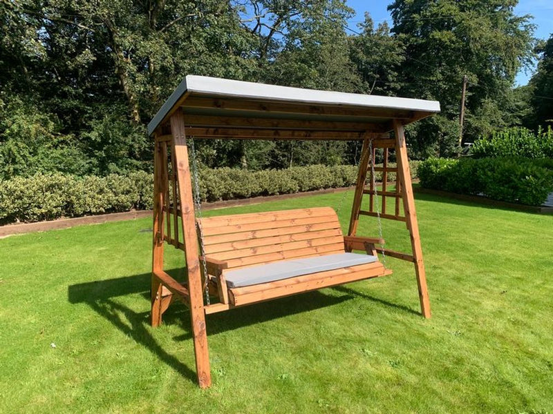 Dorset Three Seat Swing - Green, Removable Roof, Hand Finished, Robust Construction, Made in Britain, FSC Wood, Rustproof Bolting