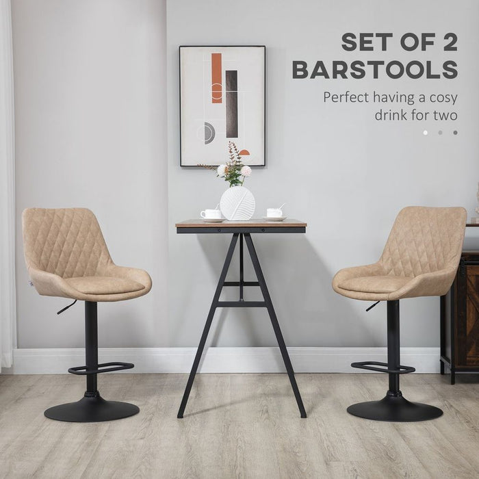 Stylish HOMCOM Bar Stools Set of 2 | Adjustable Bar Chairs Swivel | Kitchen | Khaki