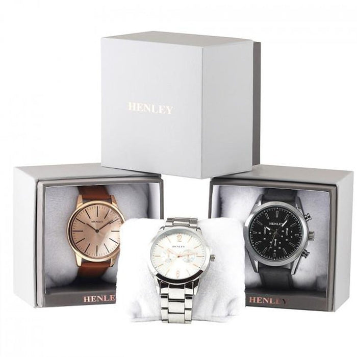 Henley Men's White Dial Black/Silver Silicone Sports Watch - H02206.14