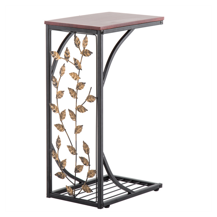 Leaf Pattern Iron Side Table Coffee Table Brown 54*30.5*21CM