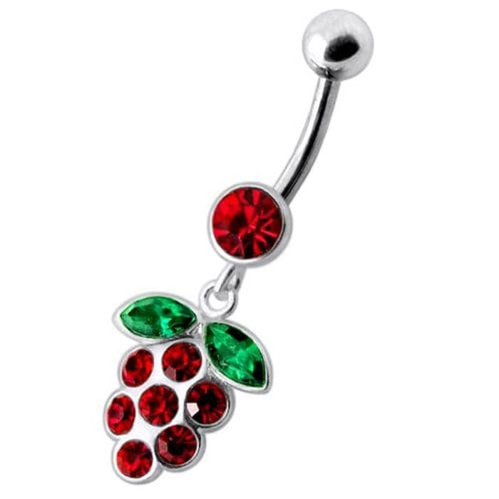 Silver Fancy Jeweled Grape Dangling Curved Belly Ring