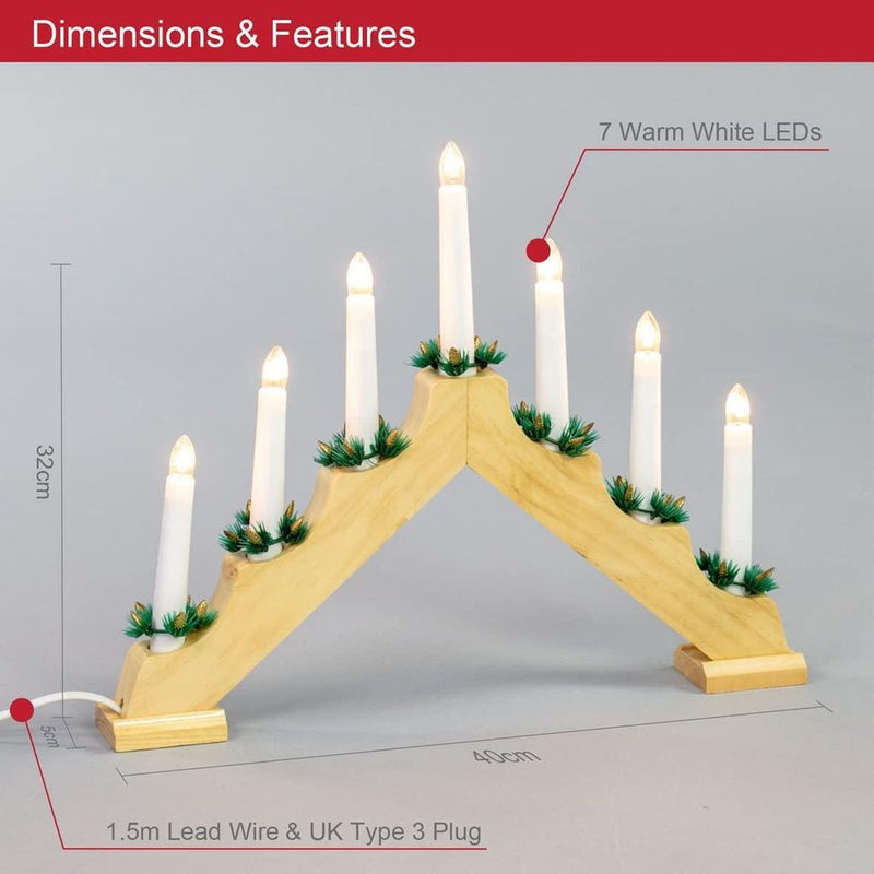 Exquisite Wooden Christmas Candle Bridge - Perfect Size for Fireplace or Window - Pine Wood Finish - Best Quality - 70730