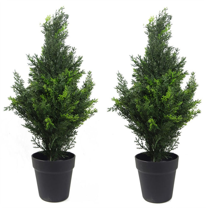 Premium 60cm UV Resistant Artificial Cedar Cypress Topiary - Pair