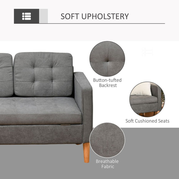 Premium 3-Seater Sofa with Hidden Storage- Button-Tufted, High-Quality Fabric, Rubberwood Legs