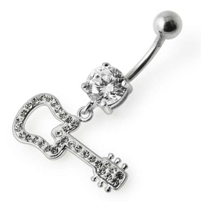 Silver Fancy GUITAR Dangling Navel Ring