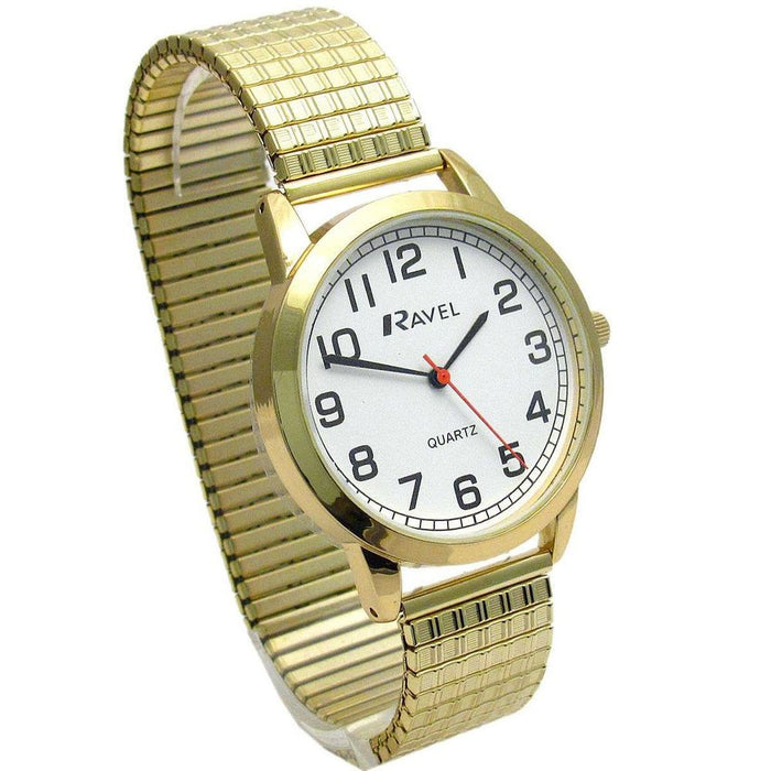 Ravel Mens Bold Number Gold Bracelet Watch | White Dial | R0232.12.1