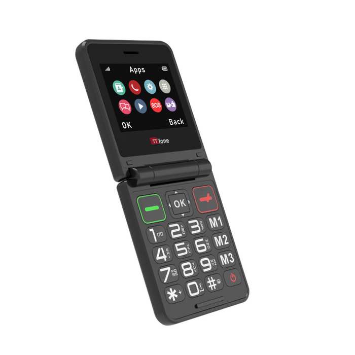 TTfone TT660 Flip Big Button Mobile - O2 Pay As You Go SIM, USB C Cable