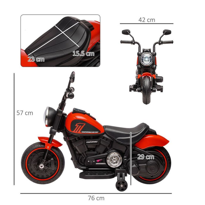 HOMCOM 6V Electric Motorbike, Training Wheels, One-Button Start - Red