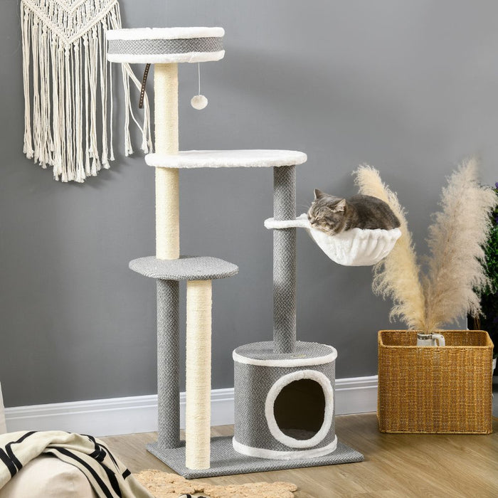 PawHut 132cm Cat Tree w/ Scratching Post, Bed, Hammock, House, Platforms