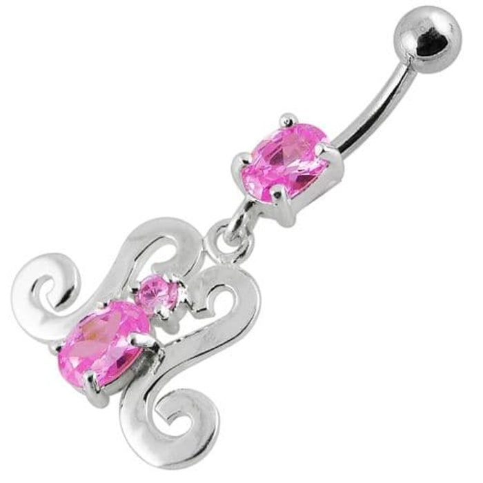 Fancy Dangling Belly Ring With SS Curved Bar