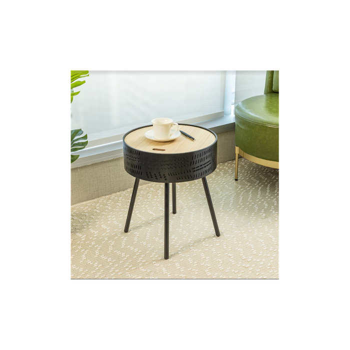 Slender Lift Top Round Side Table - Black, 38.5 x 38.5 x 45cm - High Quality